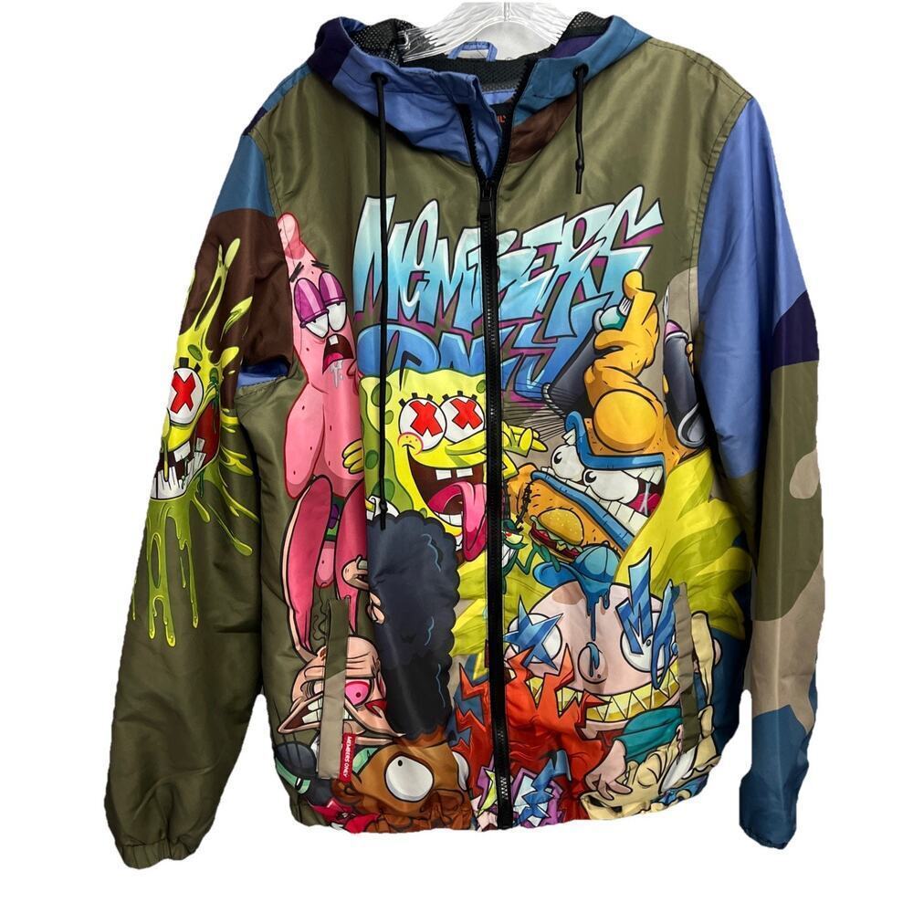 Members Only x Nickelodeon Hey Arnold/Spongebob/Rugrats Windbreaker Jacket Sz M